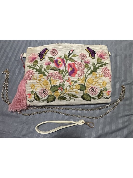 Handbags - 3AM Forever Embroidered Floral Butterfly Clutch Crossbody Bag Beaded NWT